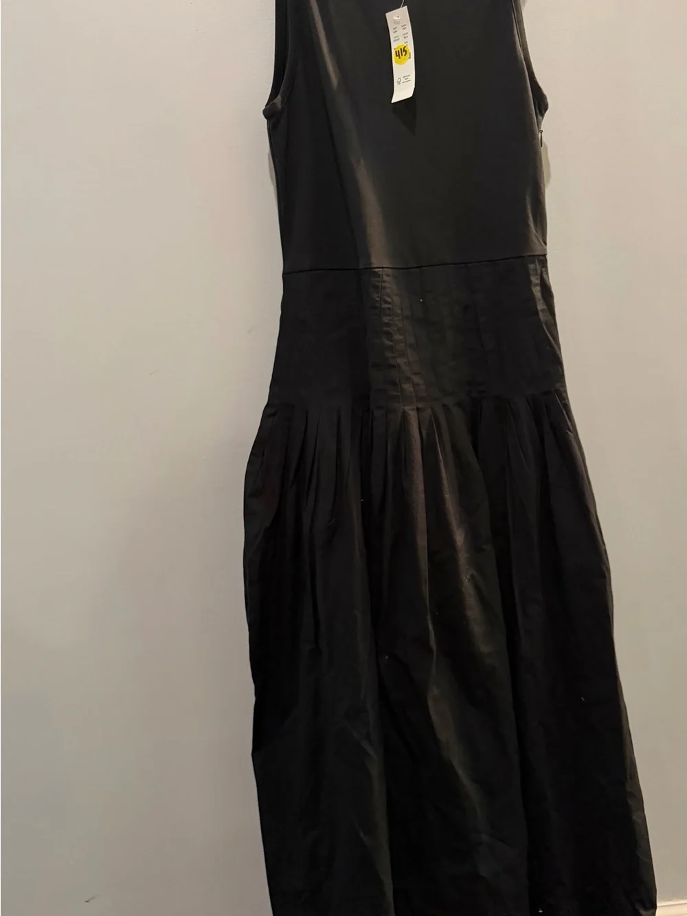 J.Crew Pintuck Mixy Midi Dress Black Stretch Cotton Poplin A-Line Sz S NEW CK707